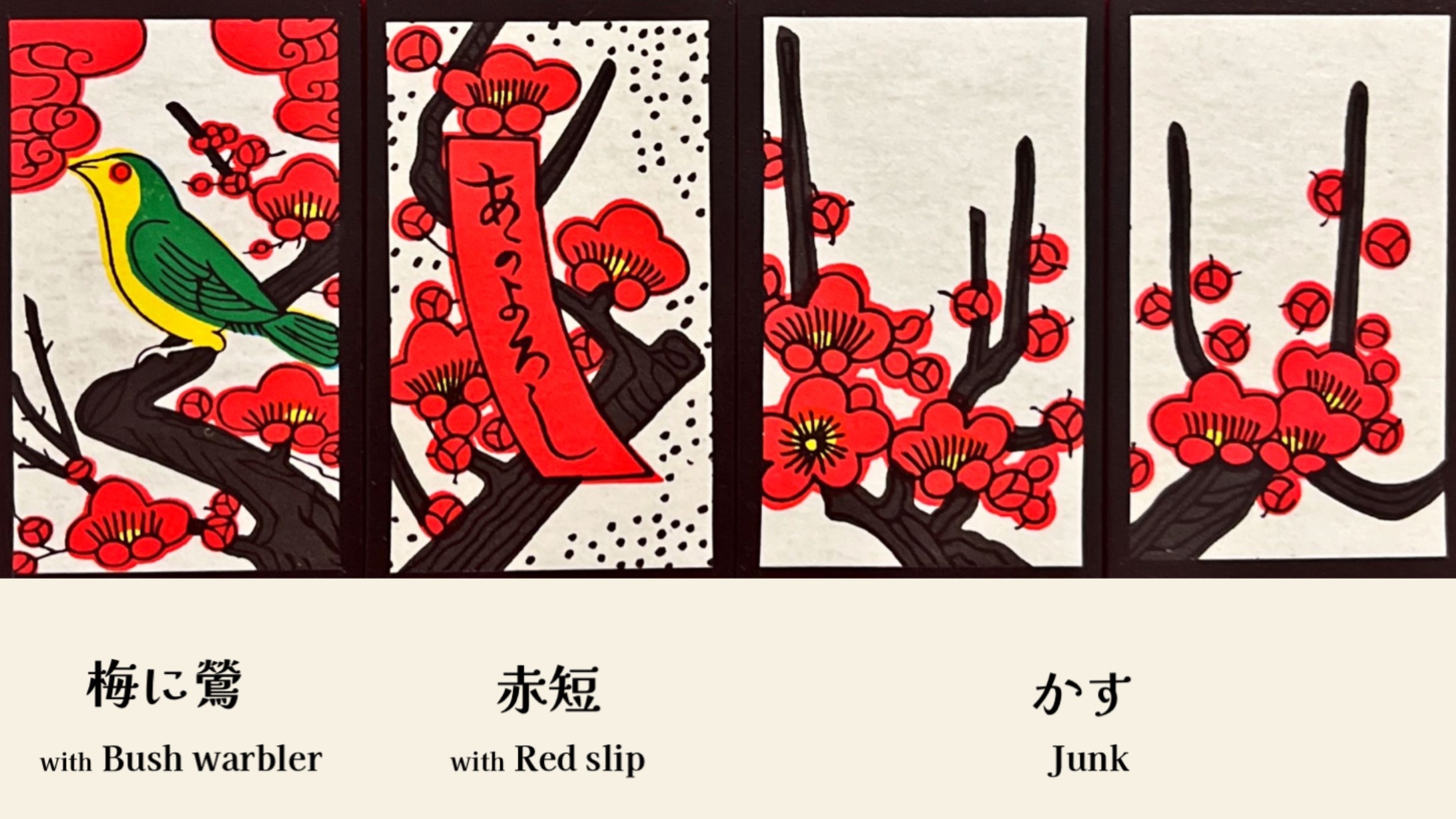 hanafuda 2月 (February)　梅 (Ume: Plum)