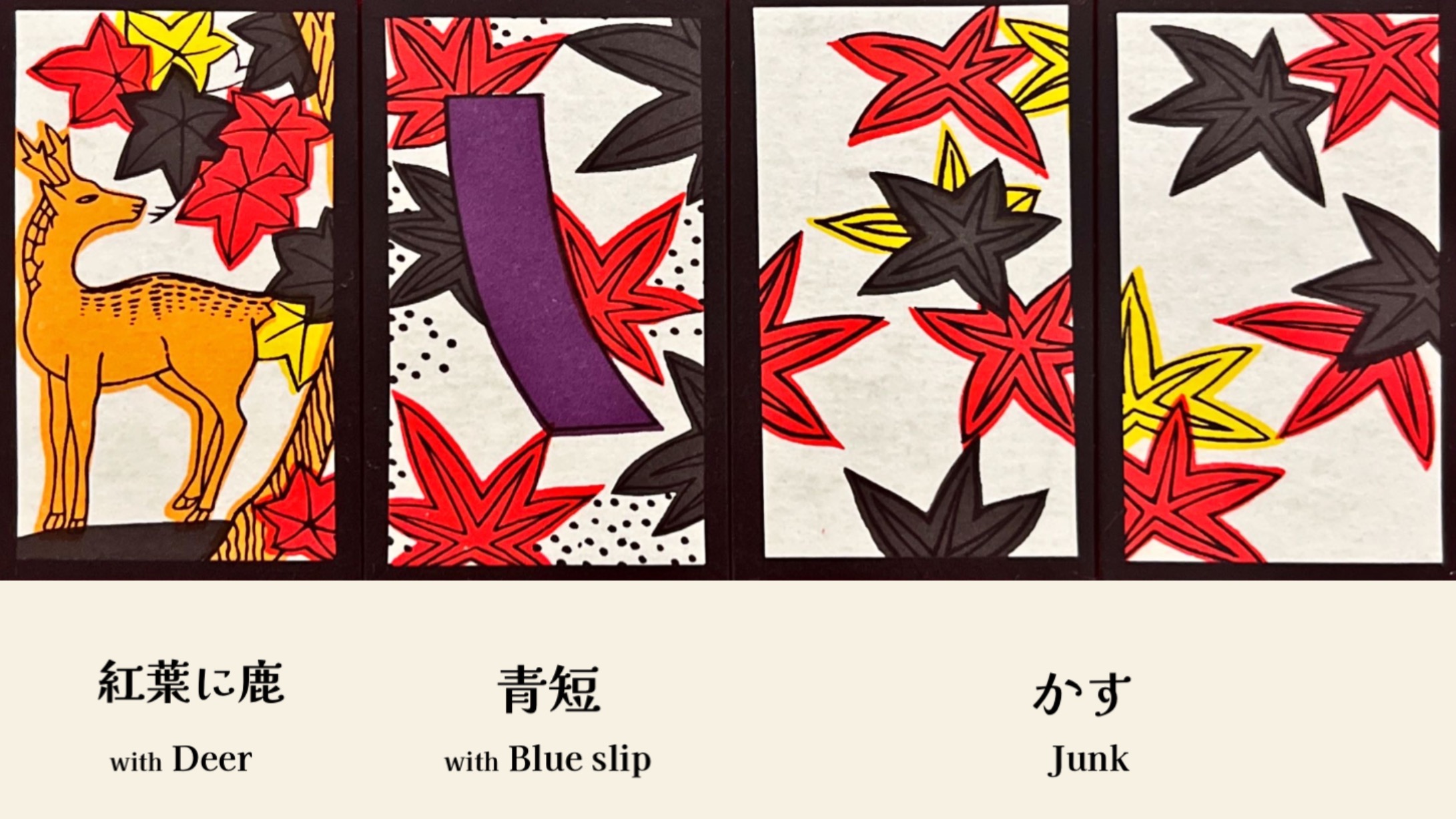 hanafuda 10月 (October)　紅葉 (Momiji: Maple)